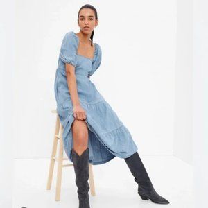 NWT Gap Puff Sleeve Denim Midi Dress with Washwell